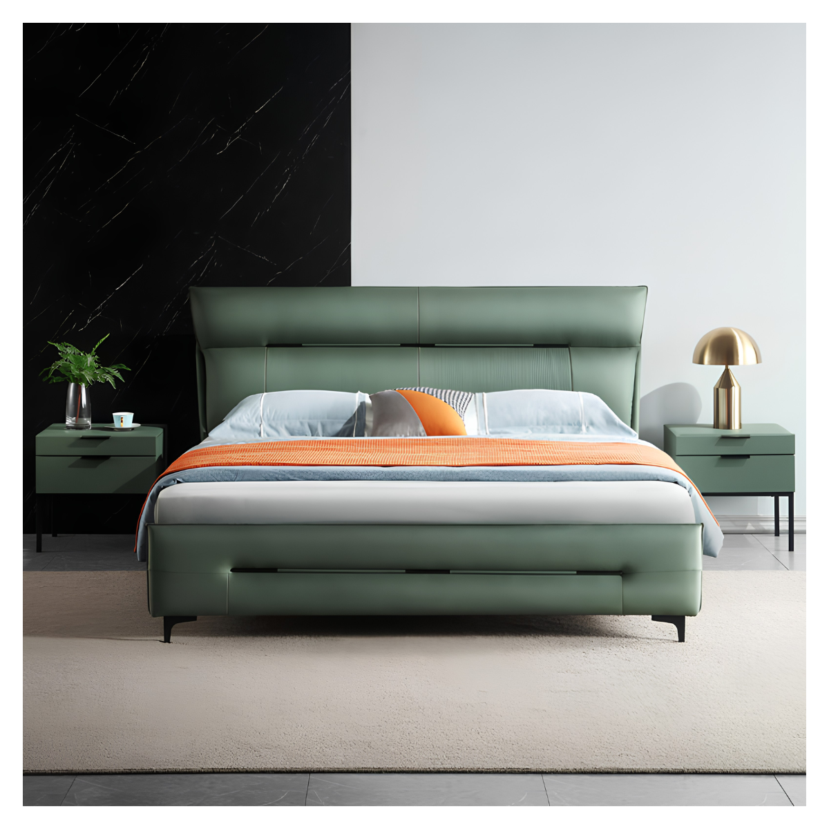 Nuvola Leather Wingback Bed